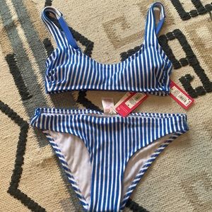 Blue striped terry cloth bikini
